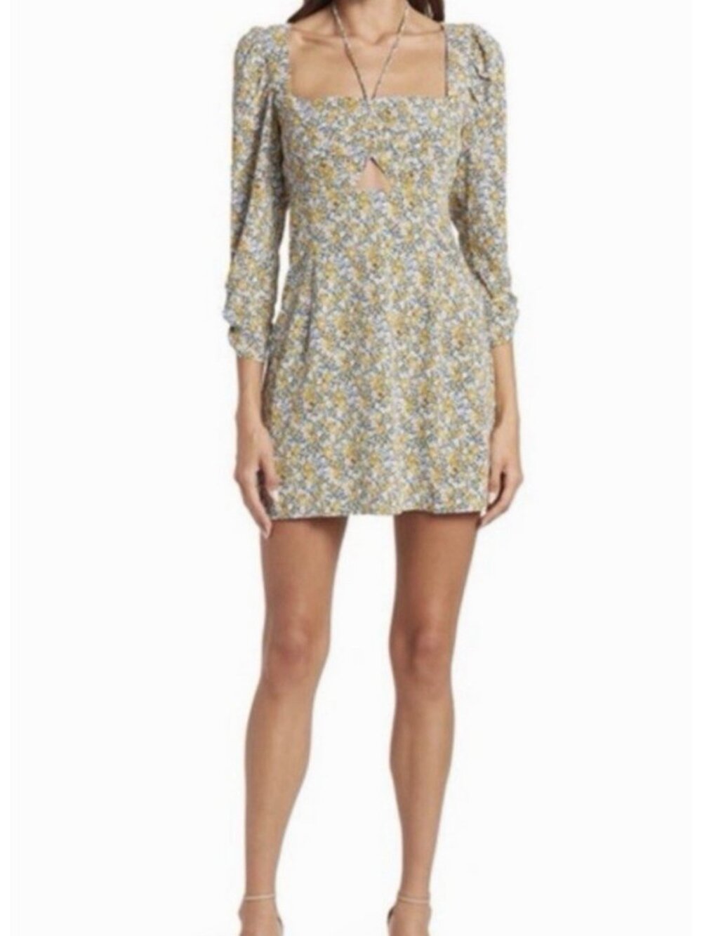 Lush Floral Mini Dress Womens Sz XL Puff Sleeve Tie Front Cottagecore Boho NWT